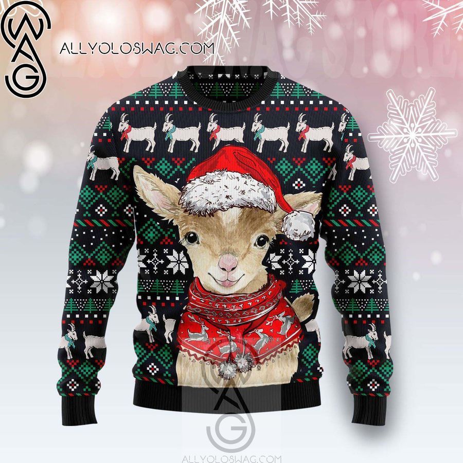 Goat With Santa Hat Knitting Pattern Ugly Christmas Sweater