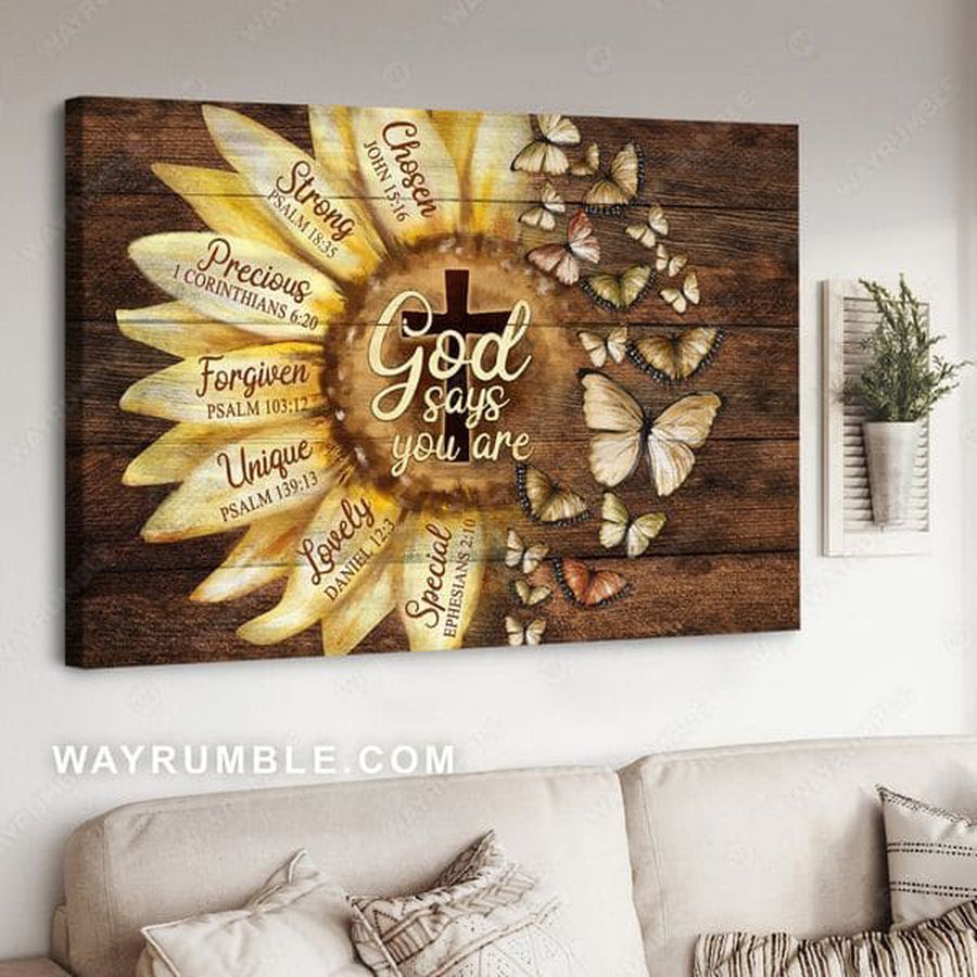 God Cross, Sunflower Lover, God Says You Are Chosen Strong Precious Forgiven Unique Lovely Poster