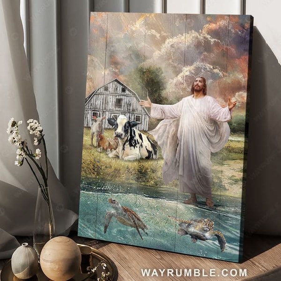 God Poster, Farmer Gift, Turtle And Cow, Poster Decor Poster