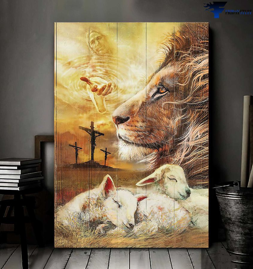 God Poster, Jesus Cross, Lion And Lamb, Merry Christmas Poster Home Decor Poster Canvas