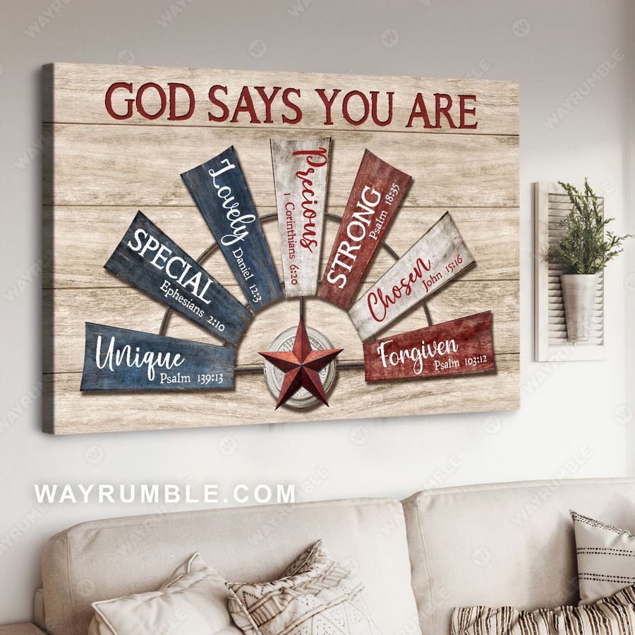 God Says You Are Unique Special Lovely Precious Strong Chosen Forgiven Wall Decor Poster