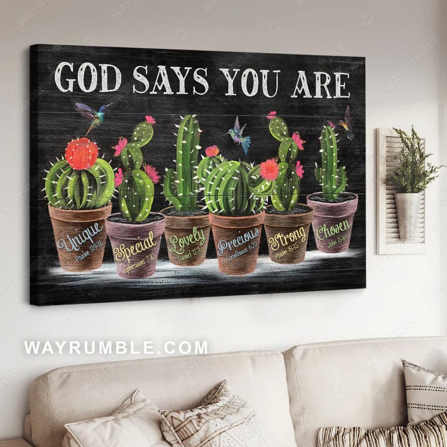 God Says You Are Unique Special Lovely Precious Strong, Hummingbird Flower Poster