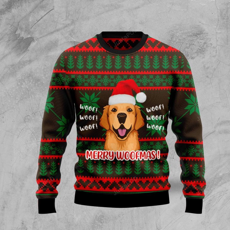 Golden Retriever Merry Woofmas Ugly Christmas Sweater All Over Print