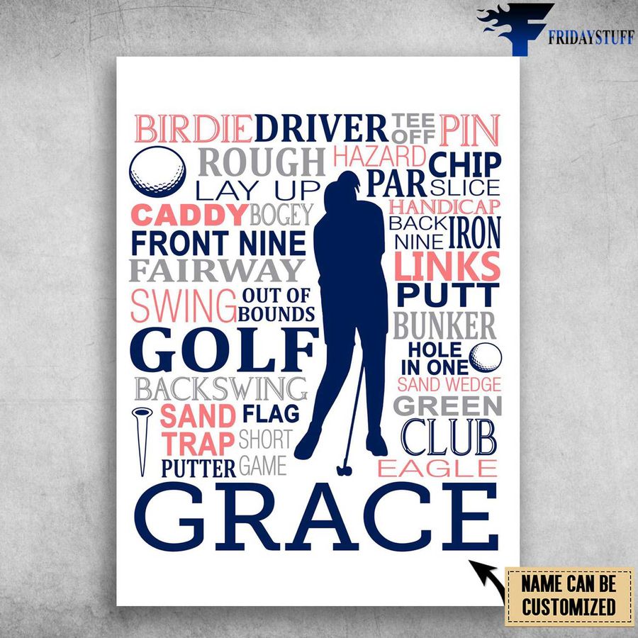 Golf Poster, Birdie Driver Tee Of Pin, Rough, Hazard Customized Personalized NAME Poster Home Decor Poster Canvas