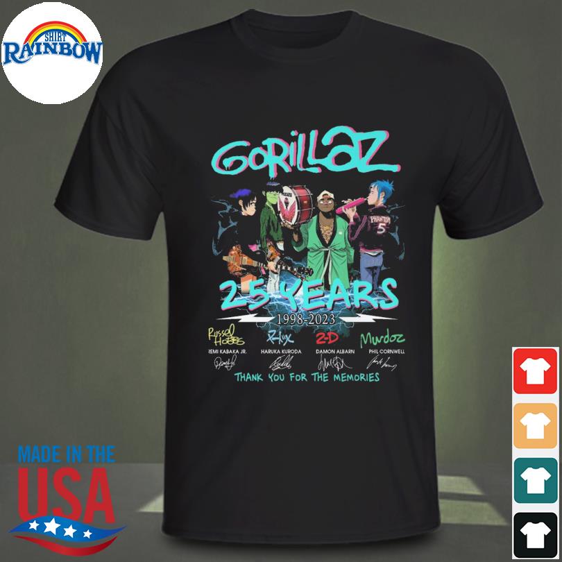 Gorillaz 25 years 1998 2023 thank you for the memories signatures shirt