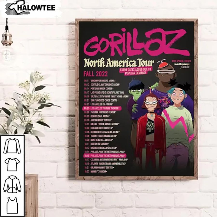 Gorillaz World North America Tour 2022 Poster Canvas Wall Art