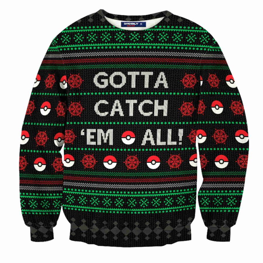 Gotta Catch Em All Wool Knitted Ugly Sweater