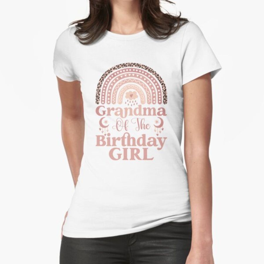 Grandma of The Birthday Girl Boho Leopard Rainbow Party Fitted T-Shirt