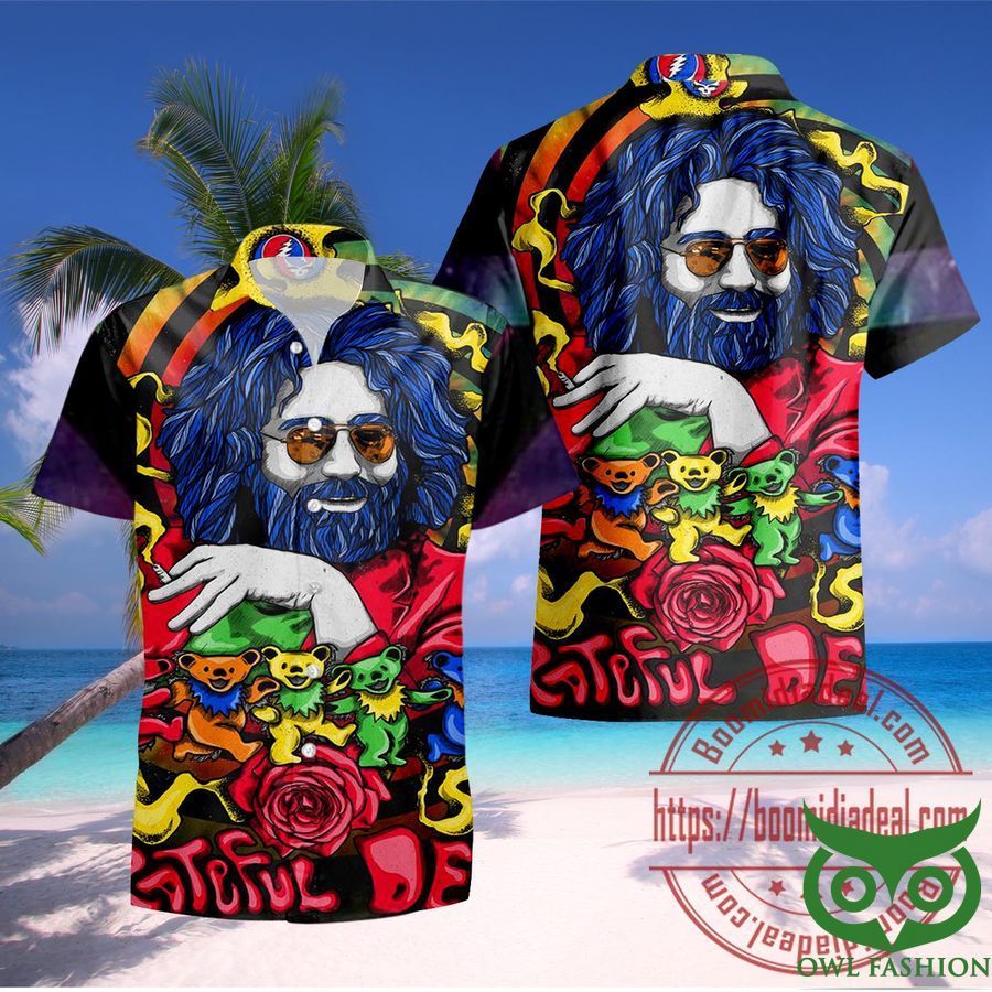Grateful Dead Jerry Garcia Chill Dancing Bear Rose Hawaiian Shirt