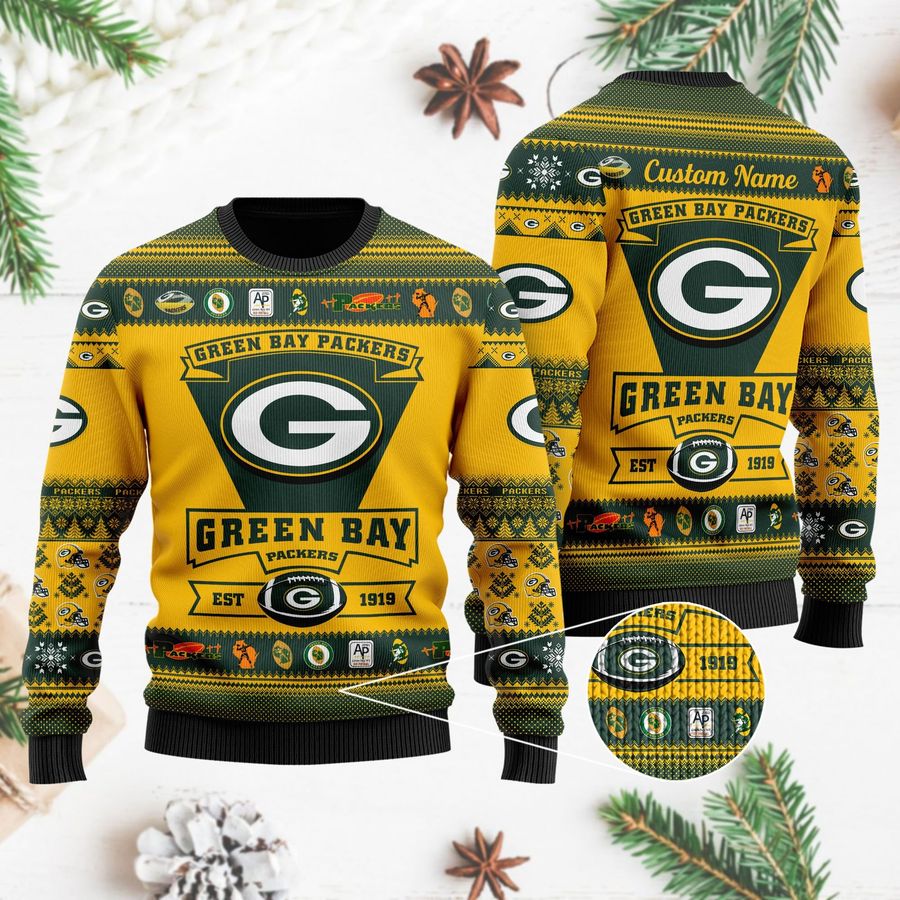 Green Bay Packers Football Team Logo Custom Name Personalized Ugly Christmas Sweater, Ugly Sweater, Christmas Sweaters, Hoodie, Sweatshirt, Sweater