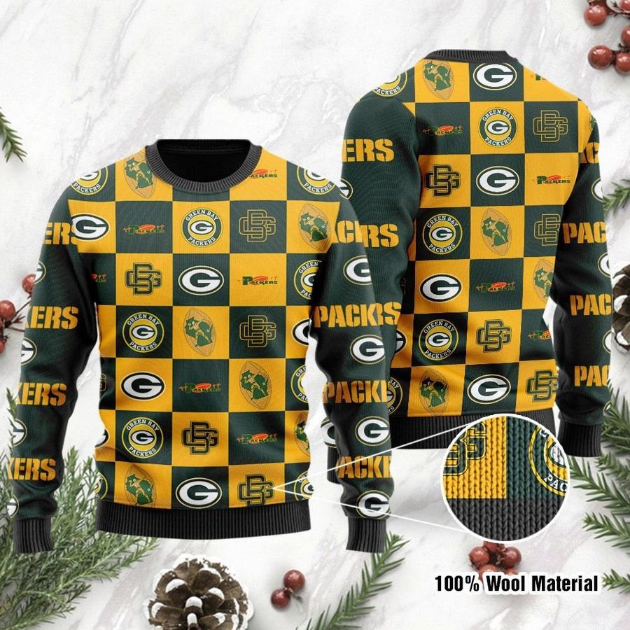 Green Bay Packers Logo Checkered Flannel Ugly Christmas Sweater Ugly