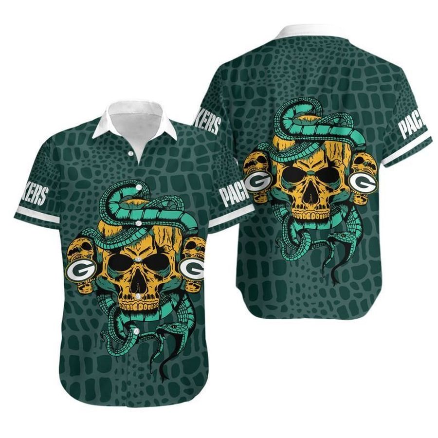 Green Bay Packers Snake And Skull Hawaii Shirt And Shorts Summer Colle