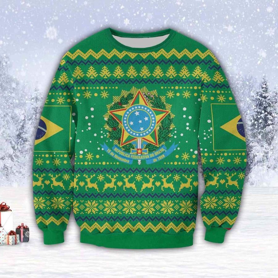 Green Brazil Ugly Christmas Sweater All Over Print Sweatshirt Ugly