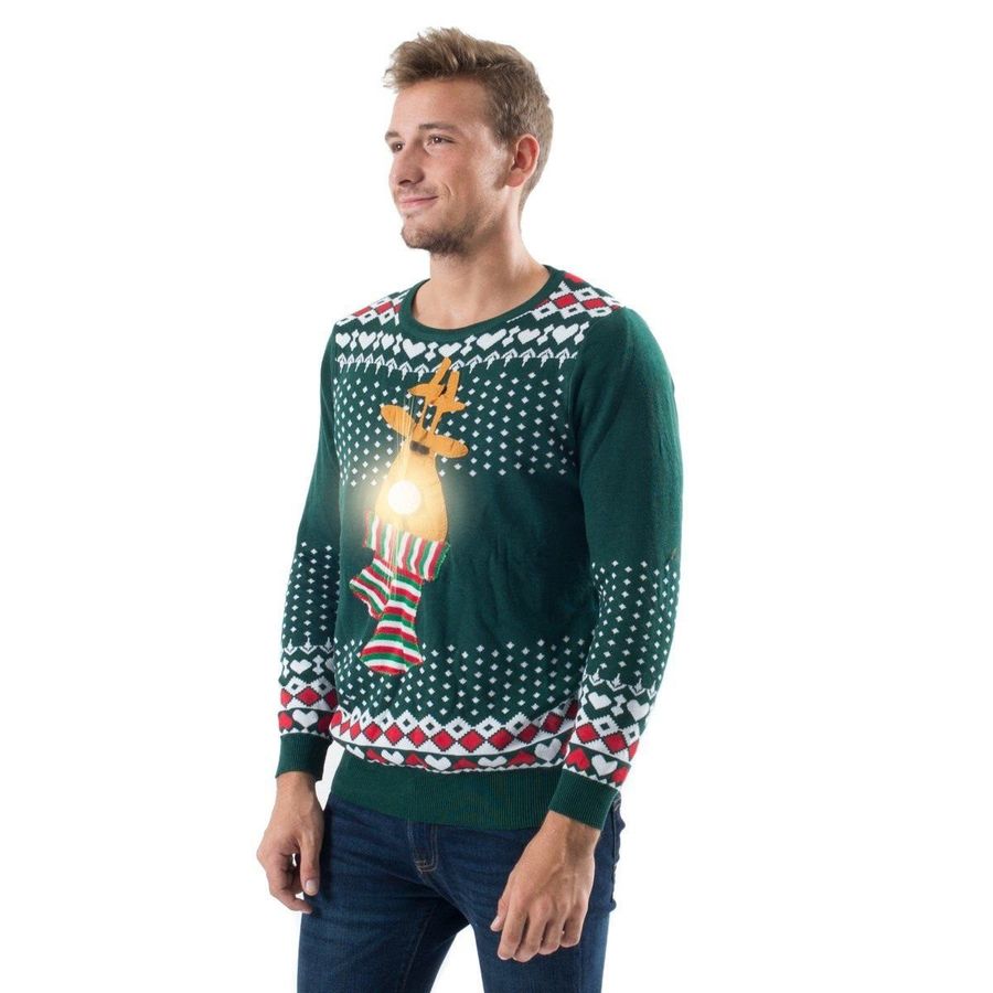 Green Reindeer Ugly Christmas Sweater All Over Print Sweatshirt Ugly
