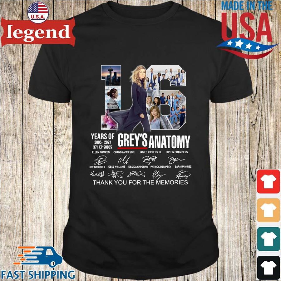 Grey's Anatomy 16 Years Of 2005-2021 371 Episodes Thank You For The Memories Signatures Shirt