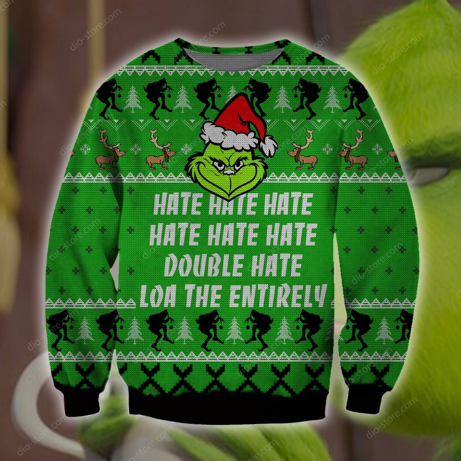 Grinch Hate Hate Hate Knitting Pattern 3D Print Ugly Christmas Sweater Hoodie All Over Printed Cint10513, All Over Print, 3D Tshirt, Hoodie