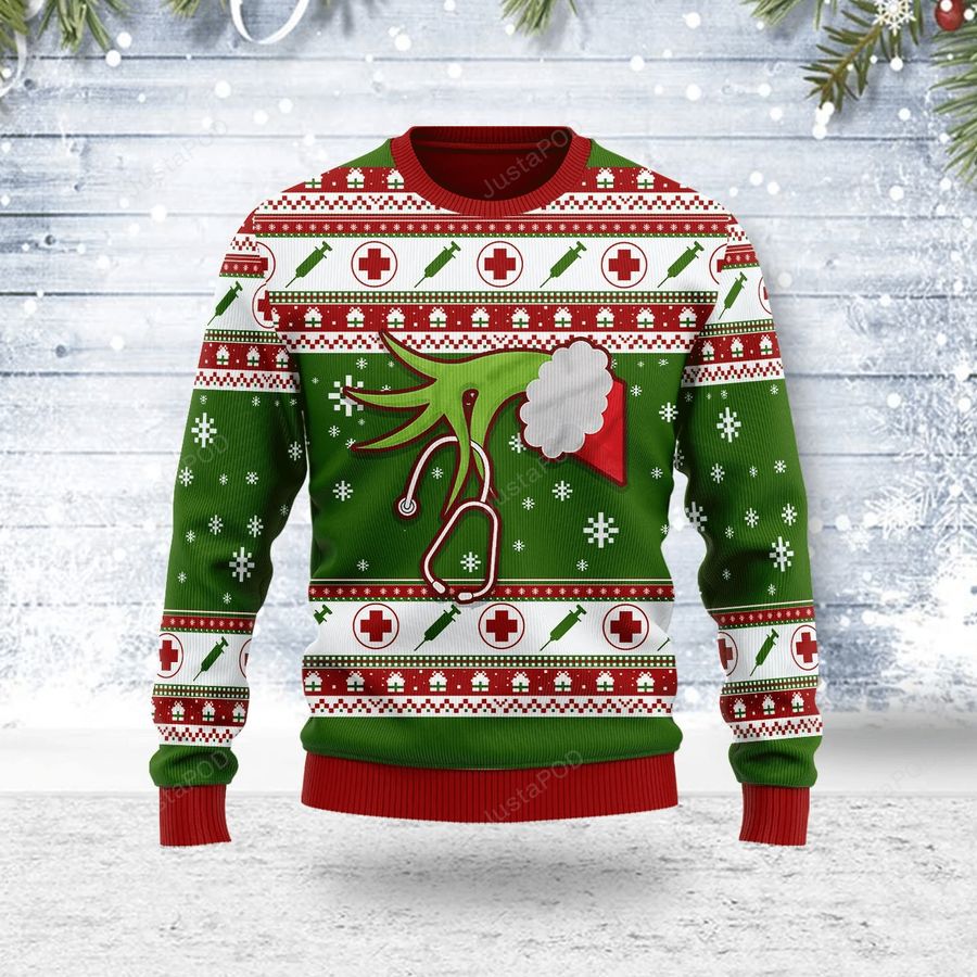 Grinch Nurse Ugly Christmas Sweater, All Over Print Sweatshirt, Ugly Sweater, Christmas Sweaters, Hoodie, Sweater