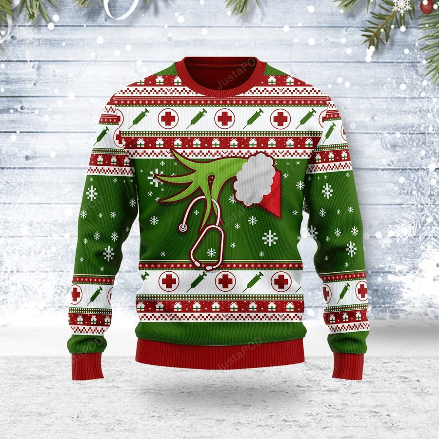 Grinch Nurse Ugly Christmas Sweater All Over Print Sweatshirt Ugly