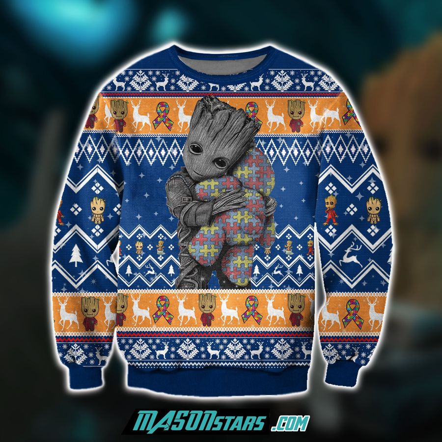 Groot Hugs Pieces Of Autism Ugly Christmas Sweater, All Over Print Sweatshirt, Ugly Sweater, Christmas Sweaters, Hoodie, Sweater