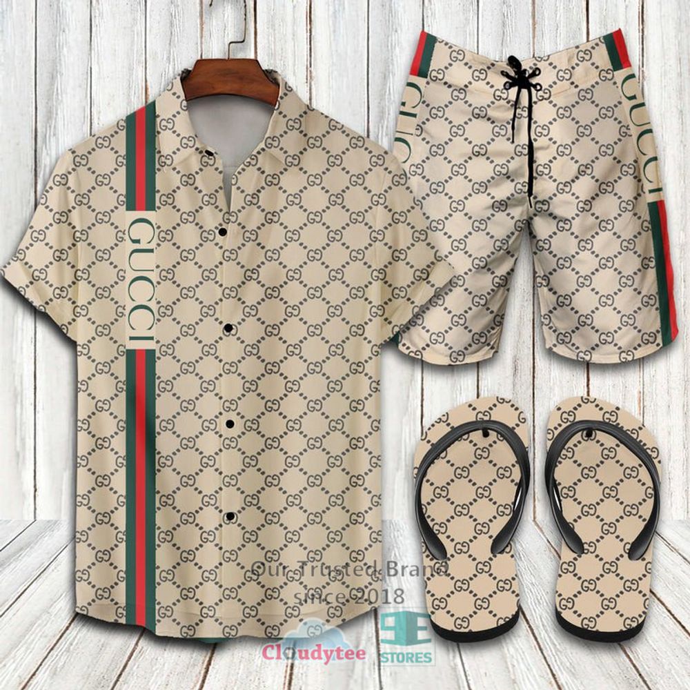 Gucci Stripes-Cream Hawaiian Shirt, Short, Flip-Flops – LIMITED EDITION