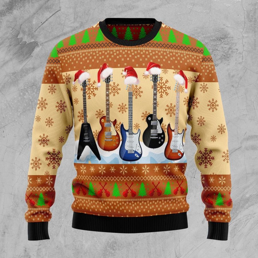 Guitar Hat Xmas Ugly Sweater