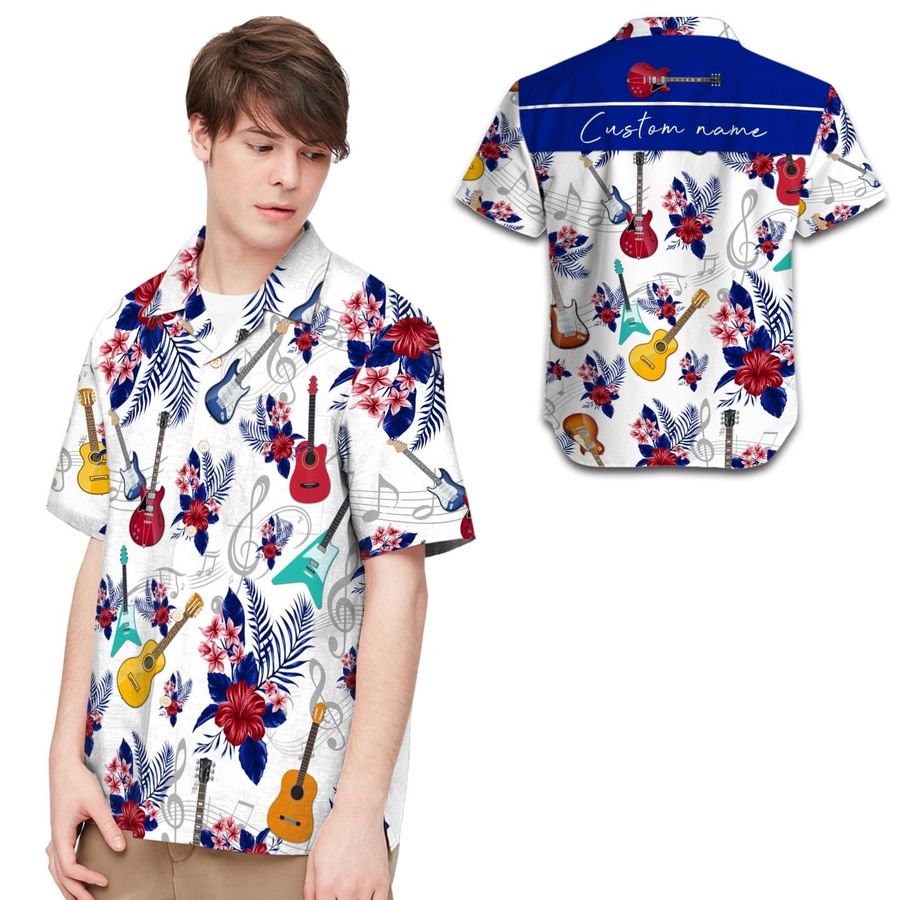 Guitar Tropical Custom Name Hawaiian Shirt For Men For Guitar Lovers