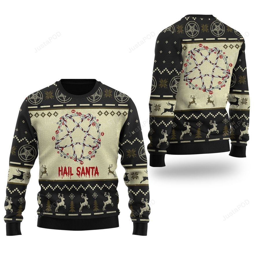 Hail Santa Pentagram Ugly Christmas Sweater All Over Print Sweatshirt