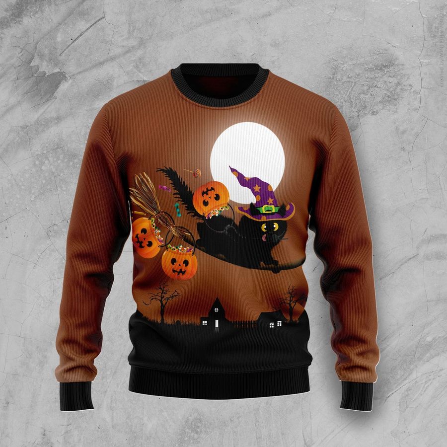 Halloween Black Cat Ugly Christmas Sweater, All Over Print Sweatshirt, Ugly Sweater, Christmas Sweaters, Hoodie, Sweater
