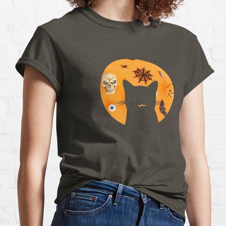 HALLOWEEN CAT ORANGE AND BLACK RETRO KITTY GIFT FOR CAT LOVERS! Classic T-Shirt