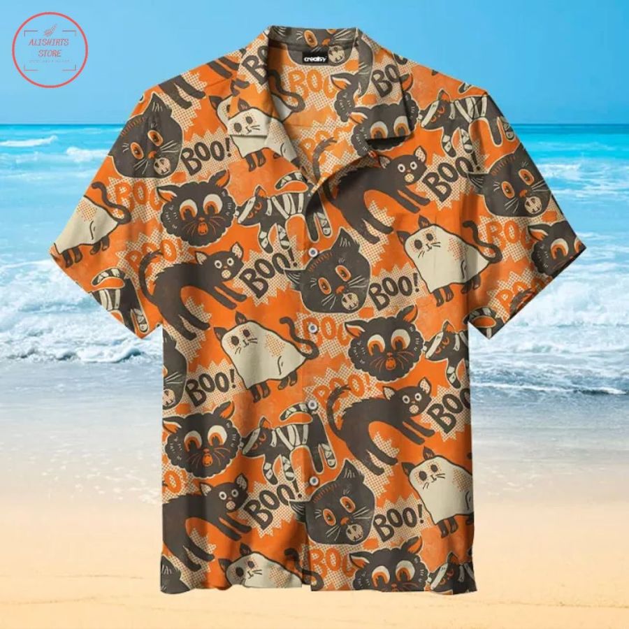 Halloween Cat Pattern Hawaiian Shirt