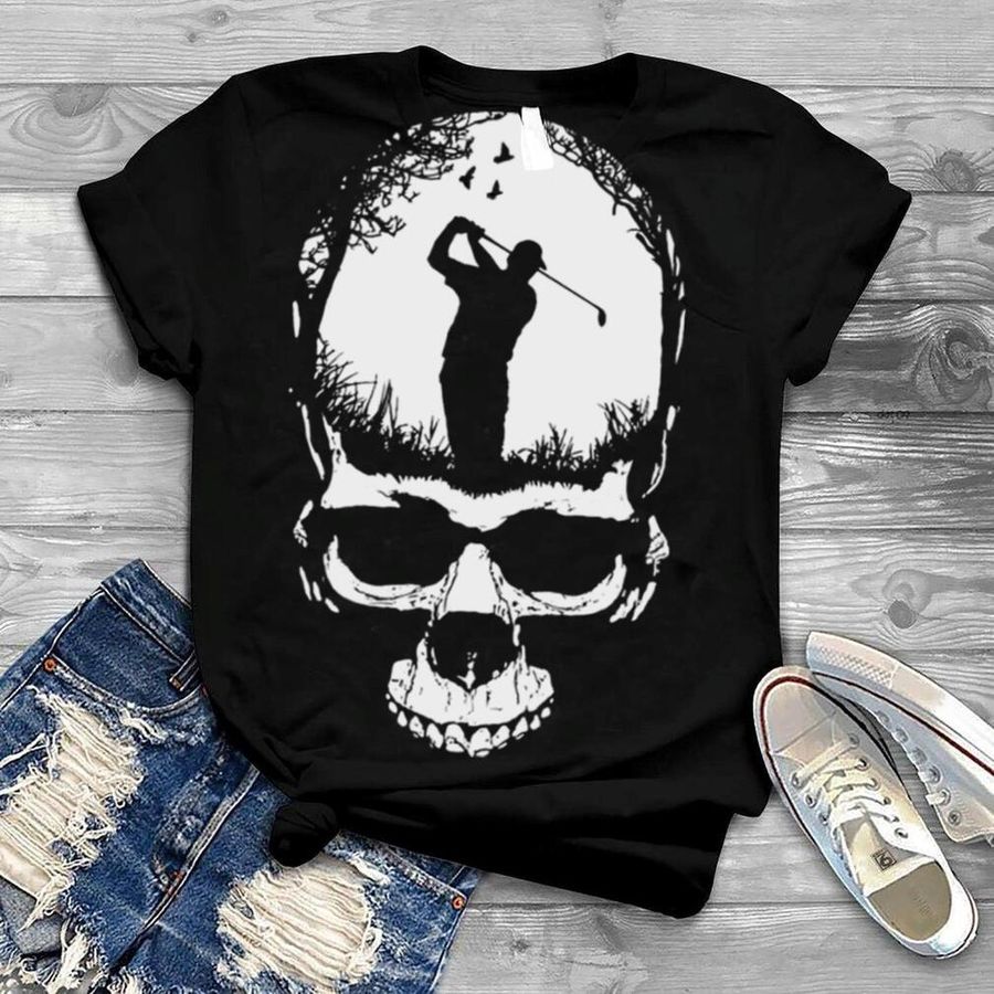 Halloween Golf Gothic Golfer Skeleton Skull Blue Sunset Shirts