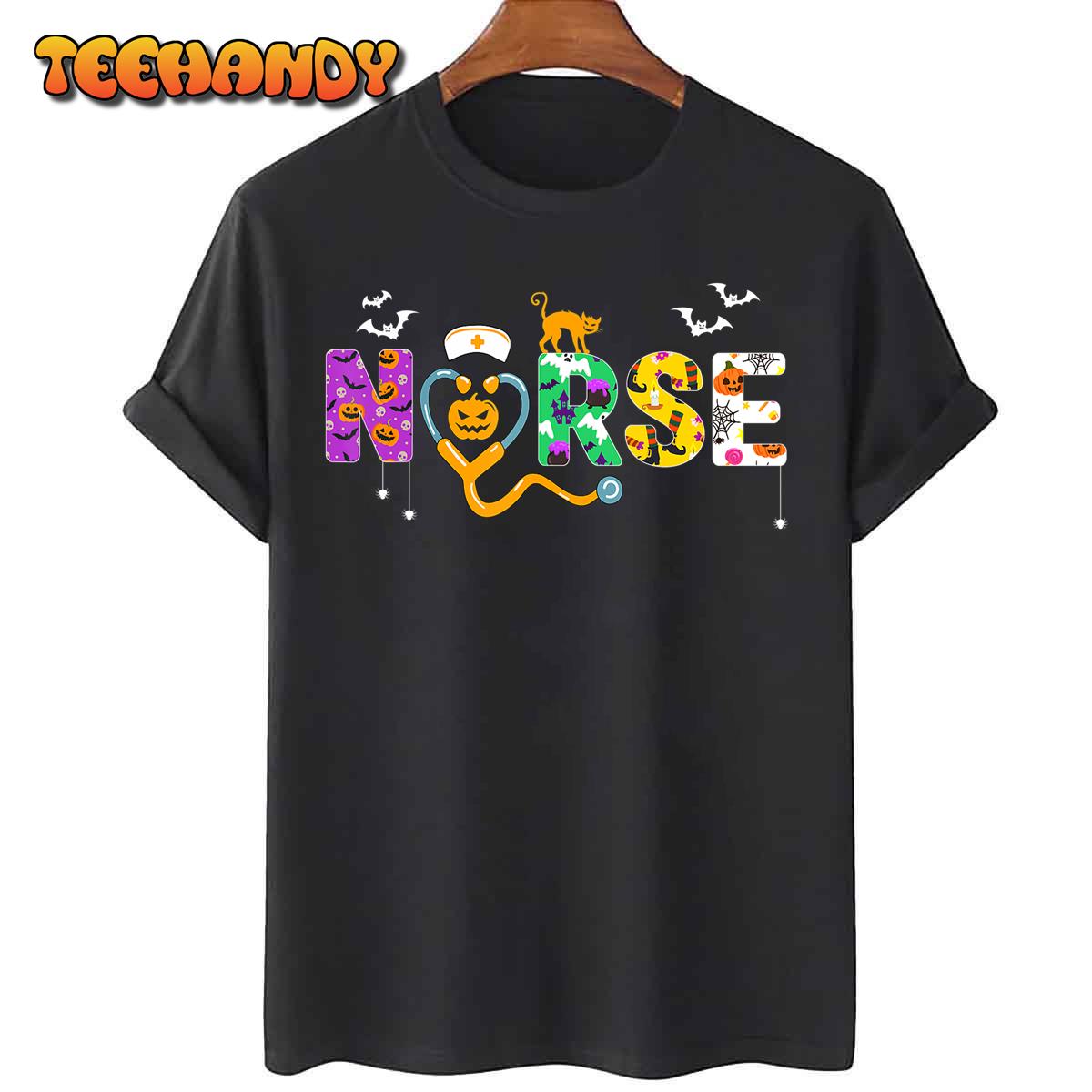 Halloween Nurse Shirt For Women Halloween Scrub Tops Nursing T-Shirt