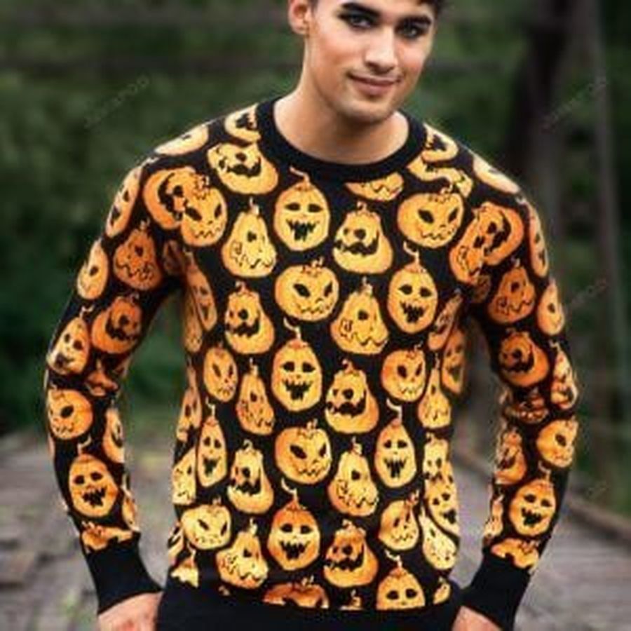 Halloween Pumpkin Ugly Christmas Sweater All Over Print Sweatshirt Ugly