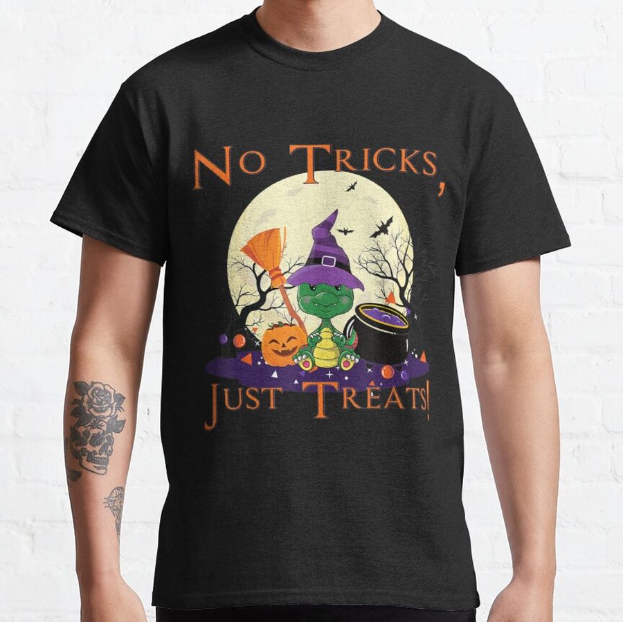 Halloween S No Tricks, Just Treats Dinosaur Witch Classic T-Shirt