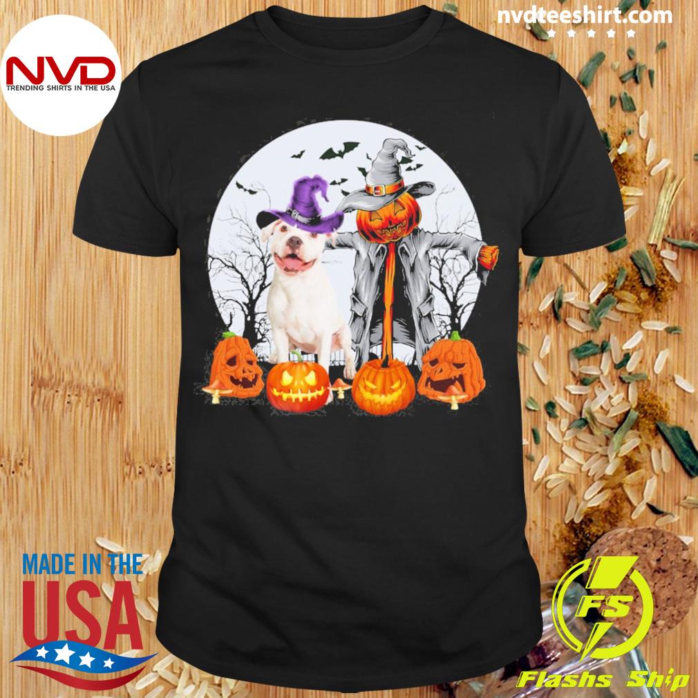 Halloween Scarecrow White Pitbull Shirt