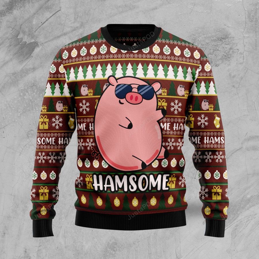 Hamsome Cute Pig Ugly Christmas Sweater, All Over Print Sweatshirt, Ugly Sweater, Christmas Sweaters, Hoodie, Sweater