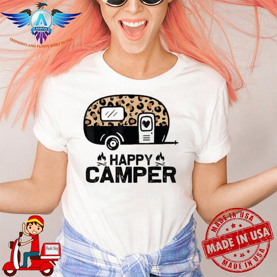 Happy camper leopard matching camping crew 2022 shirt