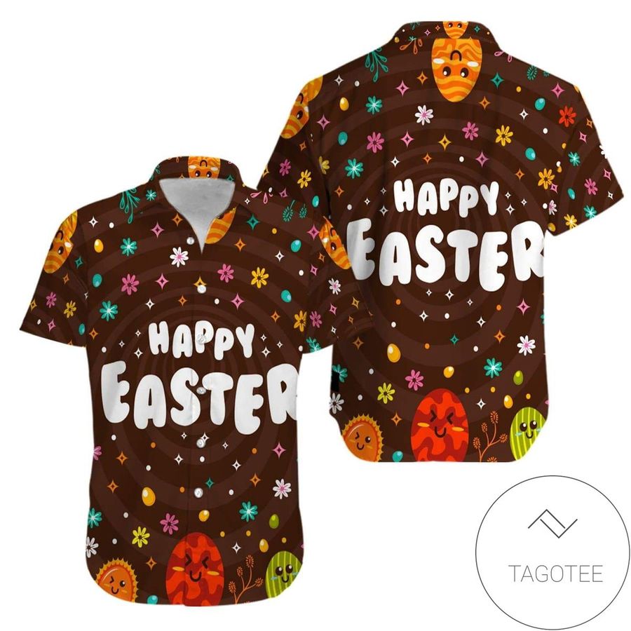 Happy Easter Day Pattern Brown Hawaiian Aloha Shirts V