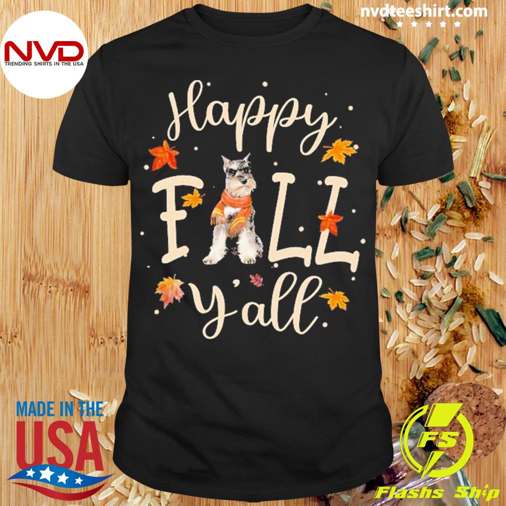 Happy Fall Y'all Grey Miniature Schnauzer Dog Halloween Shirt