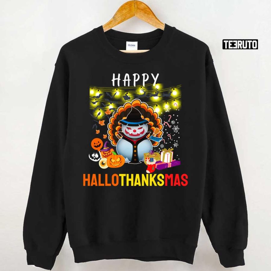 Happy Hallothanksmas Funny Halloween Thanksgiving Christmas Unisex Sweatshirt