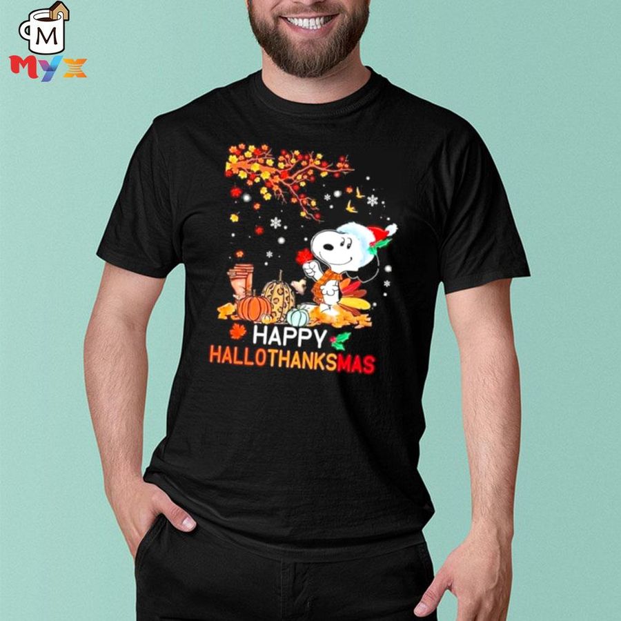 Happy hallothanksmas Snoopy dog halloween pumpkins shirt