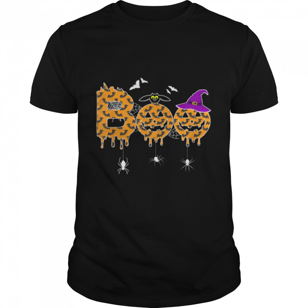 Happy Halloween Boo Spiders And Witch Hat Halloween Boo T-Shirt B0BD2CRFQF