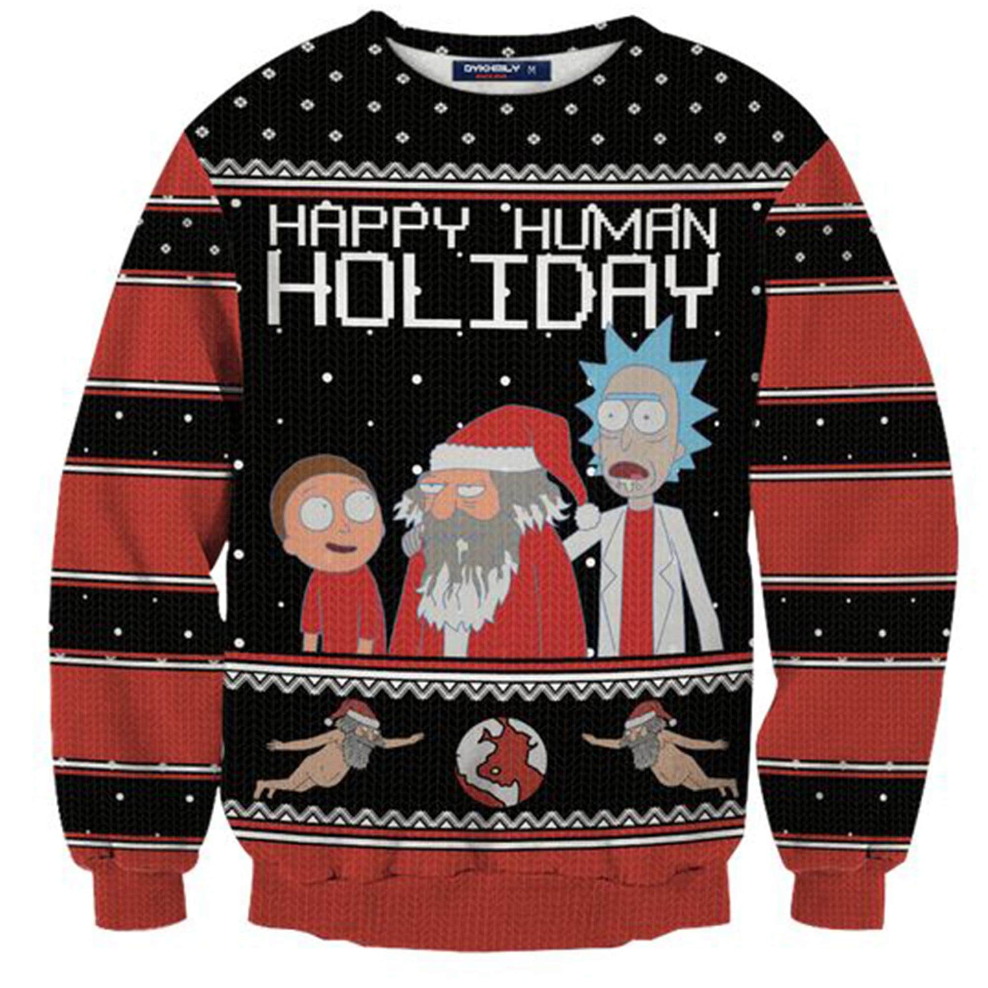 Happy Human Holiday Ugly Rick And Morty Christmas Happy Xmas Wool Knitted Sweater