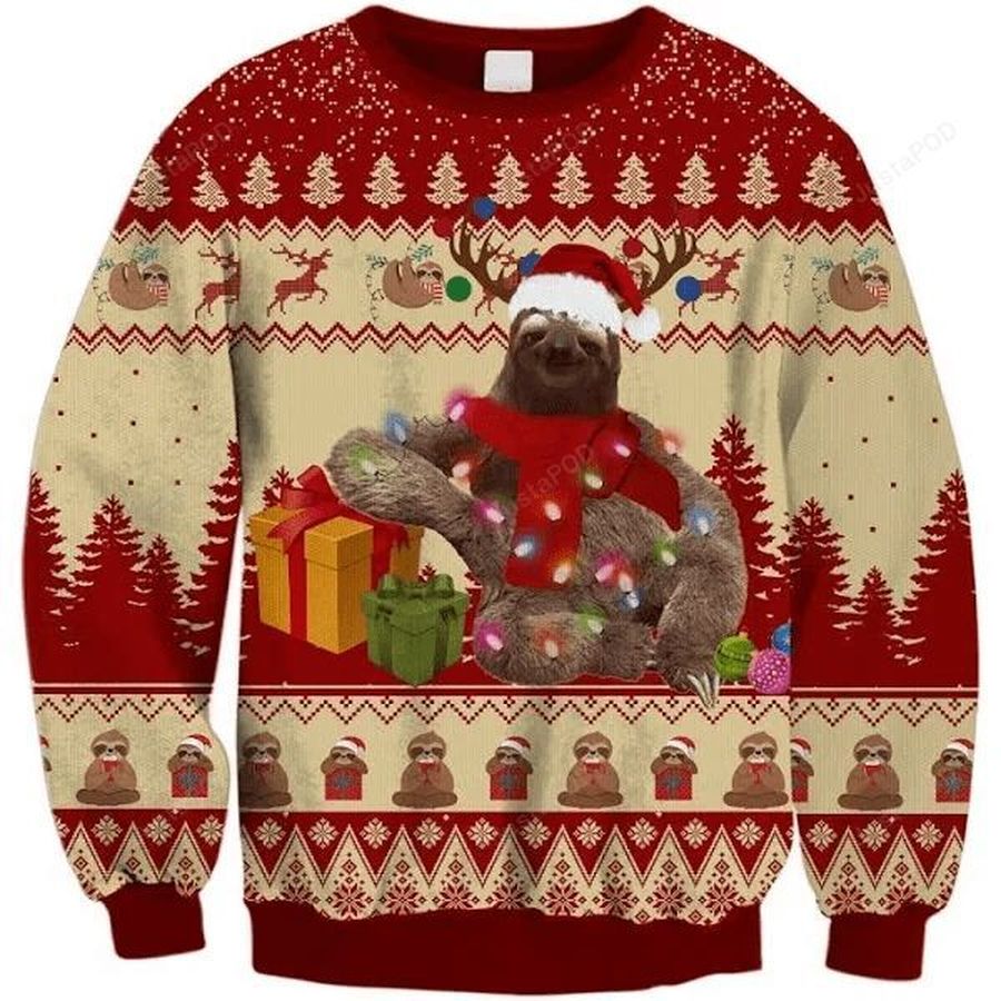 Happy Sloth With Christmas Gift Ugly Christmas Sweater, All Over Print Sweatshirt, Ugly Sweater, Christmas Sweaters, Hoodie, Sweater