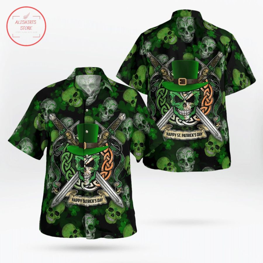 Happy St Patricks Day Skulls Celtic Warrior Ireland Hawaiian Shirt
