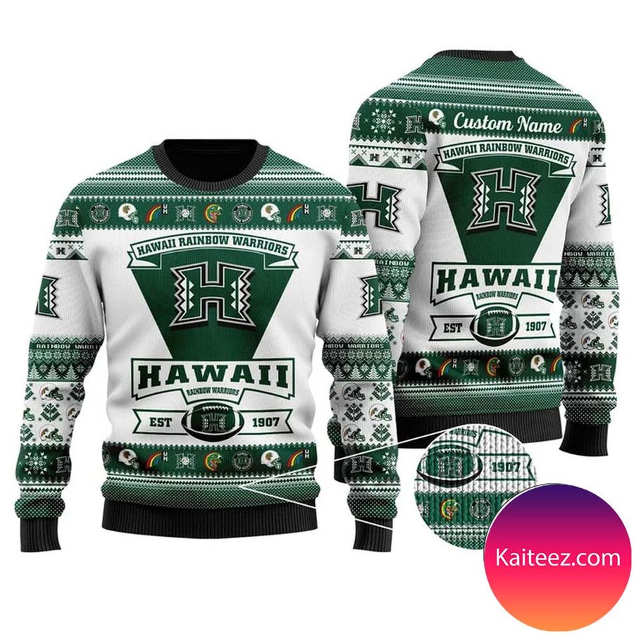 Hawaii Rainbow Warriors Football Team Logo Personalized Christmas Ugly Sweater