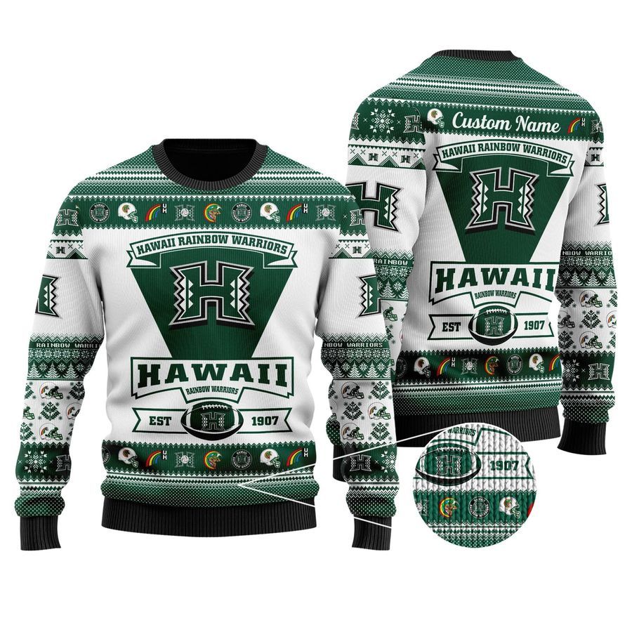 Hawaii Rainbow Warriors Football Team Logo Personalized Ugly Christmas Sweater