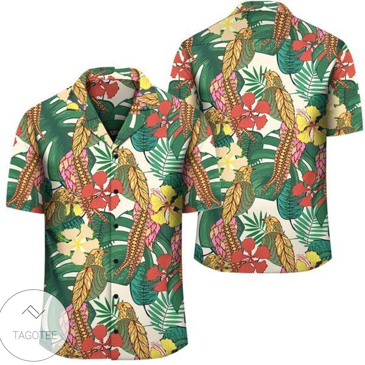 Hawaii Tropical Leaves Flowers And Birds Floral Jungle Hawaiian Shirt