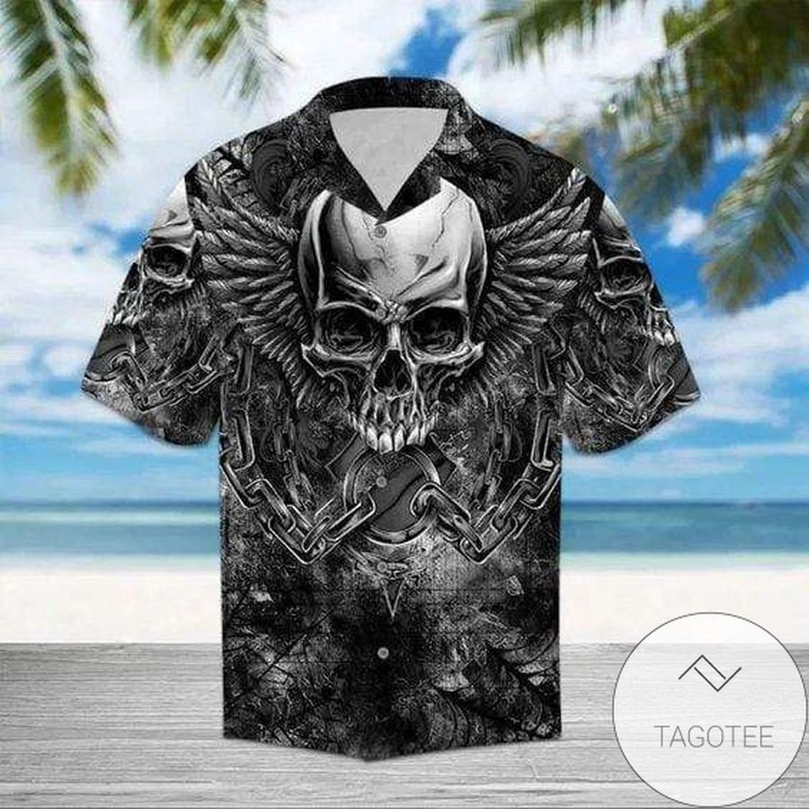 Hawaiian Aloha Shirts Black Skull Wings