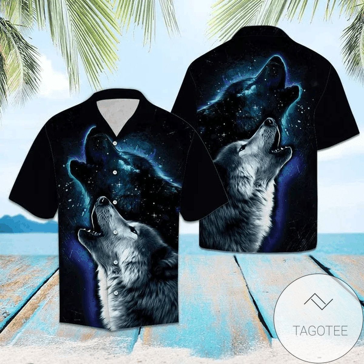 Hawaiian Aloha Shirts Howling Wolf Galaxy